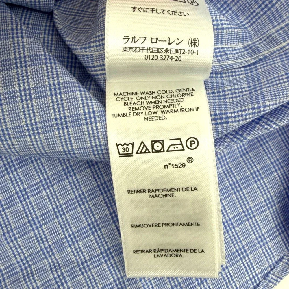 Polo Ralph Lauren NEW Mens Blue Micro-Check Spread Collar Dress Shirt 15‎ 32/33